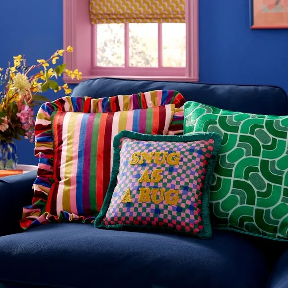 Square Cushion with Fringe Trim - Multicolor, Cotton