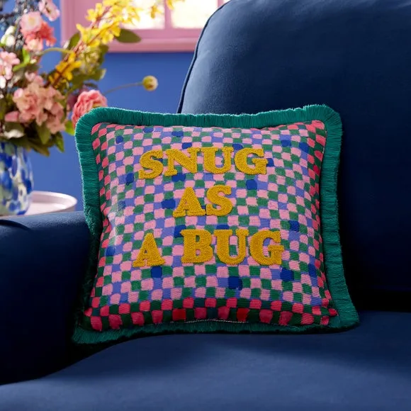Square Cushion with Fringe Trim - Multicolor, Cotton image