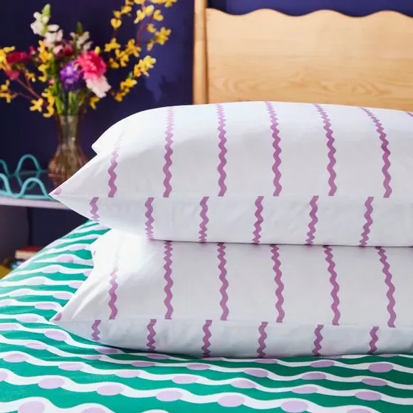 Standard Pillowcase Pair Wave Design - Lilac Cotton