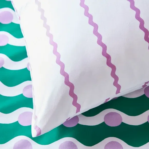 Standard Pillowcase Pair Wave Design - Lilac Cotton