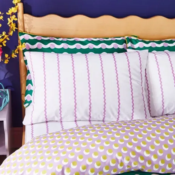 Standard Pillowcase Pair Wave Design - Lilac Cotton