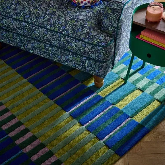 Striped Wool Rug - Multicoloured, 100% Wool