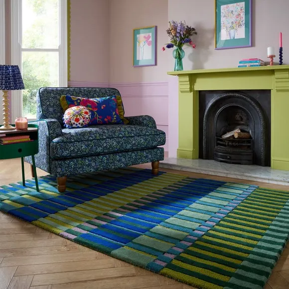 Striped Wool Rug - Multicoloured, 100% Wool image