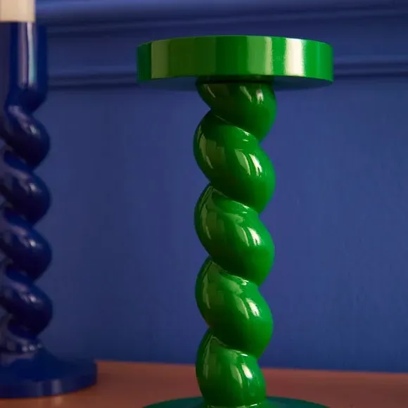 Twisted Pillar Candle Holder - Jade, Resin