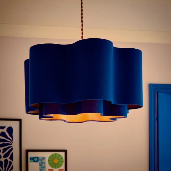 Two Tier Lamp Shade Wavy Design - Cobalt, Polyester