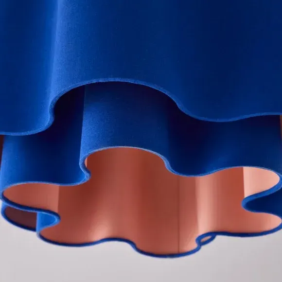 Two Tier Lamp Shade Wavy Design - Cobalt, Polyester