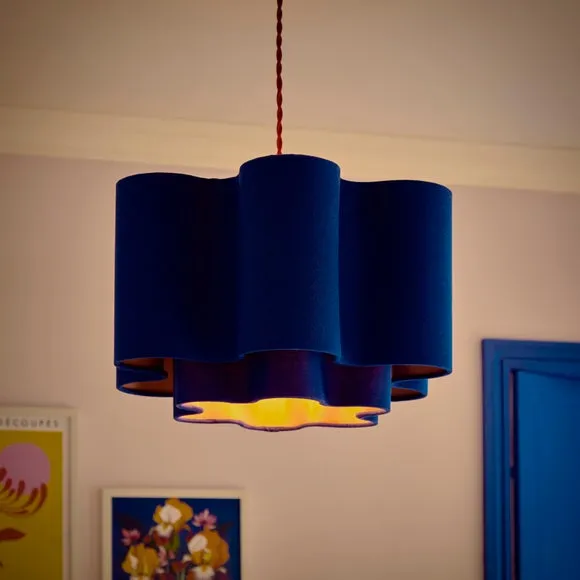 Two Tier Lamp Shade Wavy Design - Cobalt, Polyester