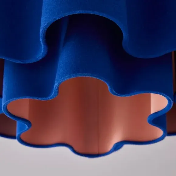 Two Tier Lamp Shade Wavy Design - Cobalt, Polyester