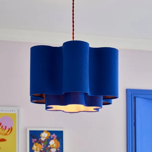 Two Tier Lamp Shade Wavy Design - Cobalt, Polyester image
