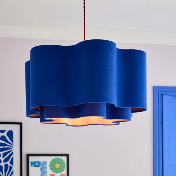 Two Tier Lamp Shade Wavy Design - Cobalt, Polyester