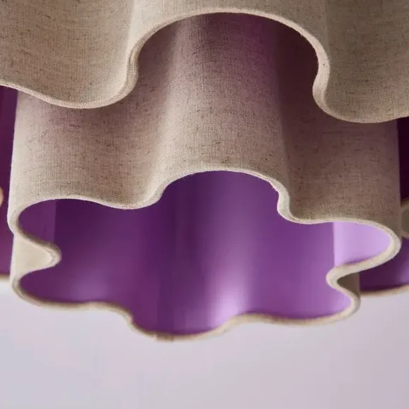 Two Tier Lamp Shade Wavy Design - Natural, Polyester