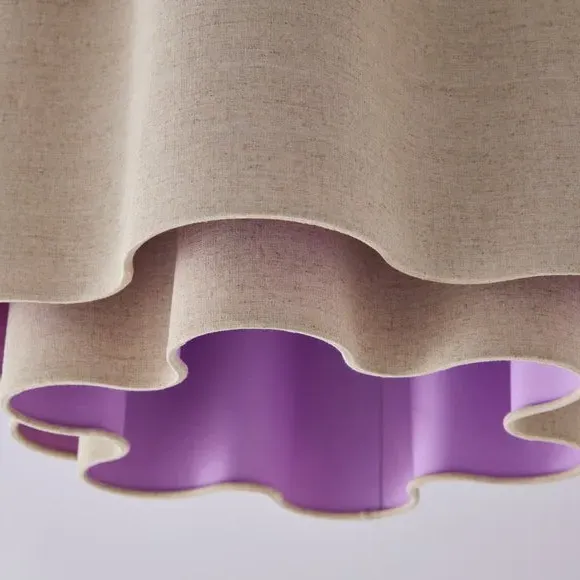 Two Tier Lamp Shade Wavy Design - Natural, Polyester