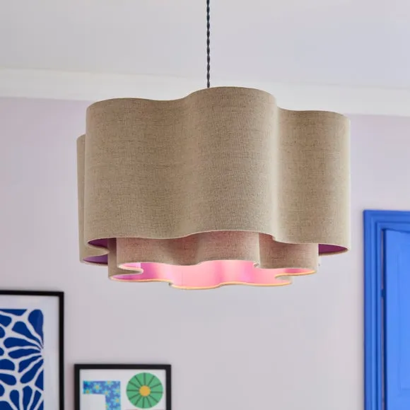 Two Tier Lamp Shade Wavy Design - Natural, Polyester