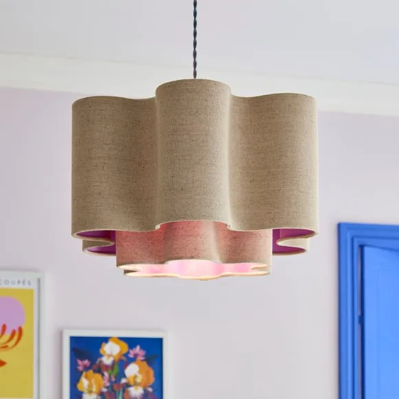 Two Tier Lamp Shade Wavy Design - Natural, Polyester