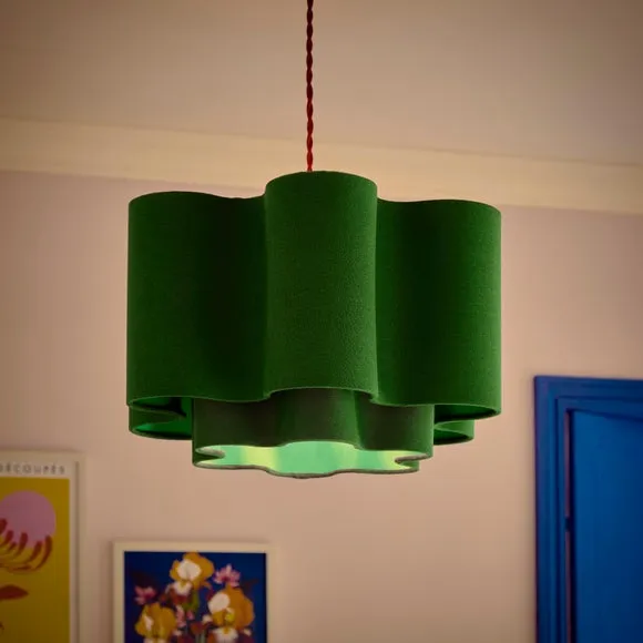 Two Tier Lamp Shade Wavy Design - Turquoise, Polyester
