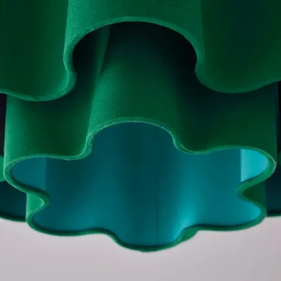 Two Tier Lamp Shade Wavy Design - Turquoise, Polyester