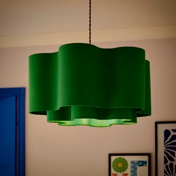 Two Tier Lamp Shade Wavy Design - Turquoise, Polyester