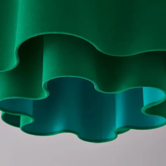 Two Tier Lamp Shade Wavy Design - Turquoise, Polyester