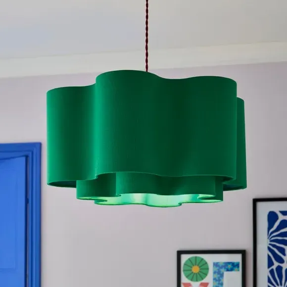 Two Tier Lamp Shade Wavy Design - Turquoise, Polyester