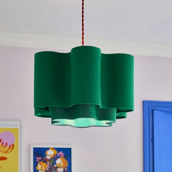 Two Tier Lamp Shade Wavy Design - Turquoise, Polyester
