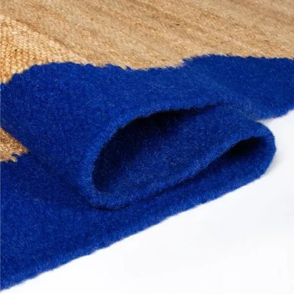 Wave Border Rug - Blue, Jute