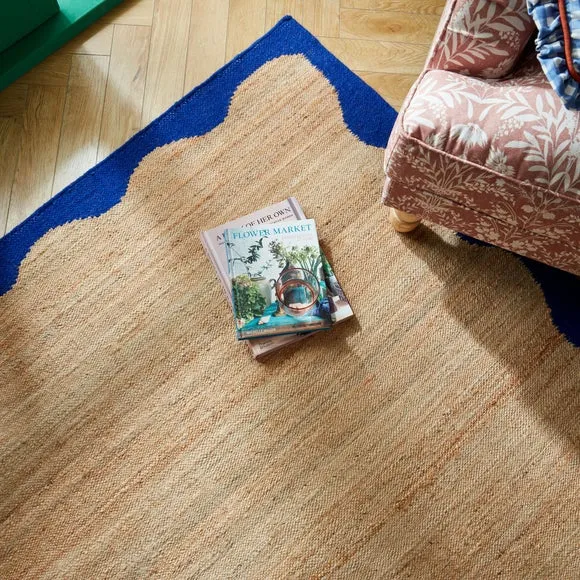 Wave Border Rug - Blue, Jute
