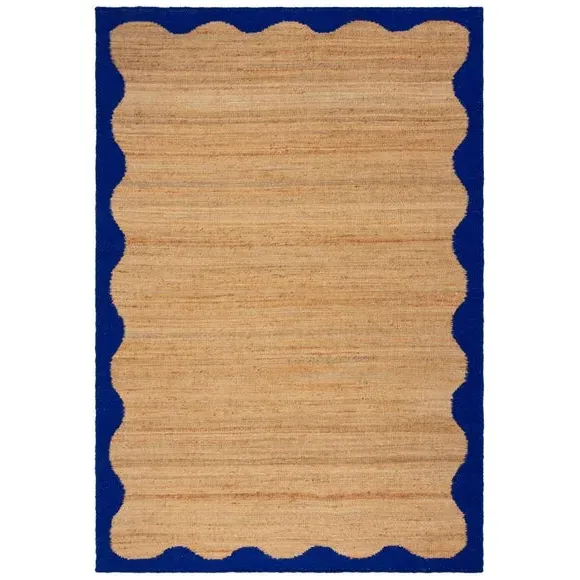 Wave Border Rug - Blue, Jute