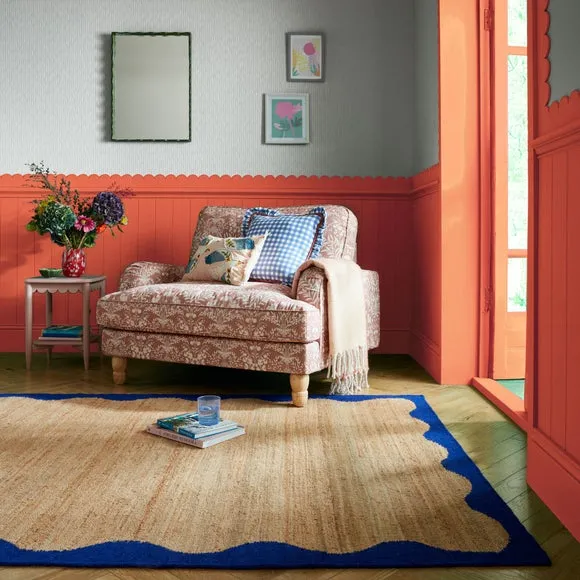 Wave Border Rug - Blue, Jute