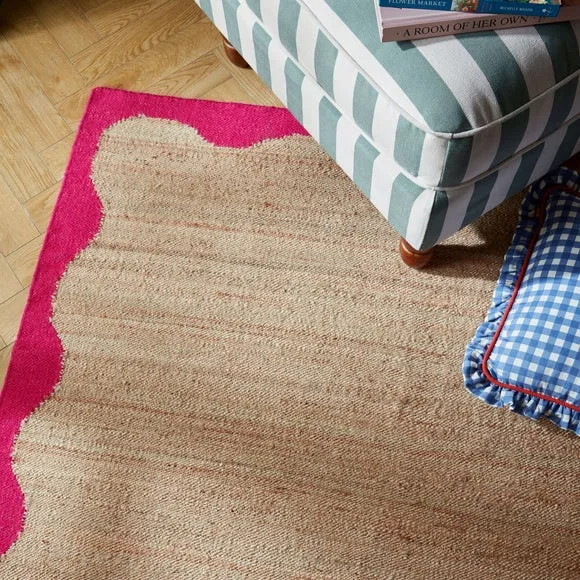 Wave Border Rug - Raspberry, Jute