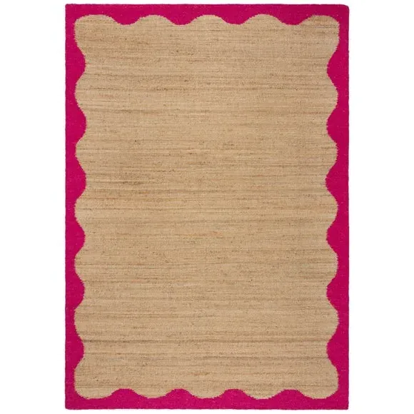 Wave Border Rug - Raspberry, Jute