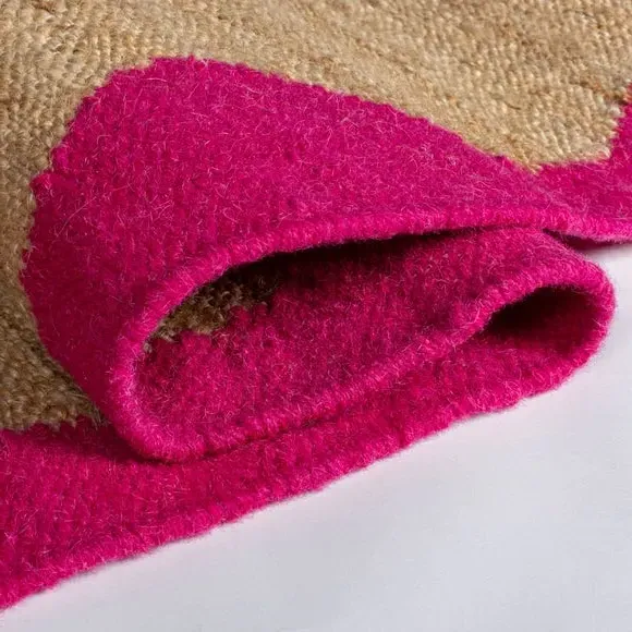 Wave Border Rug - Raspberry, Jute