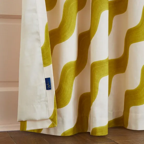 Wave Print Pencil Pleat Curtains - Zest, Cotton