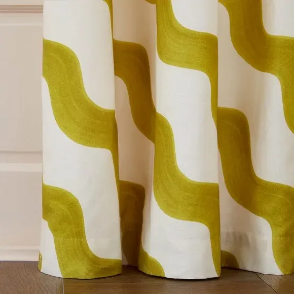 Wave Print Pencil Pleat Curtains - Zest, Cotton