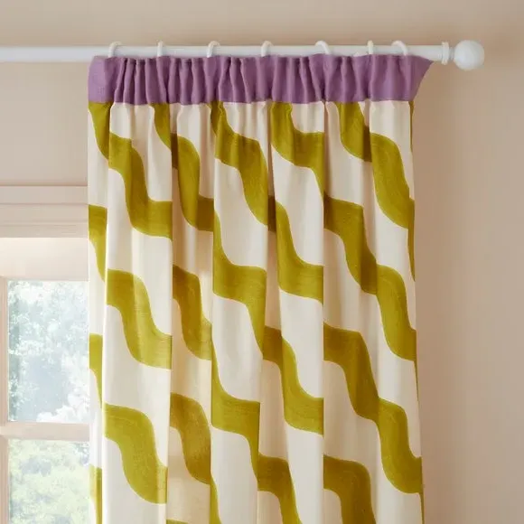 Wave Print Pencil Pleat Curtains - Zest, Cotton