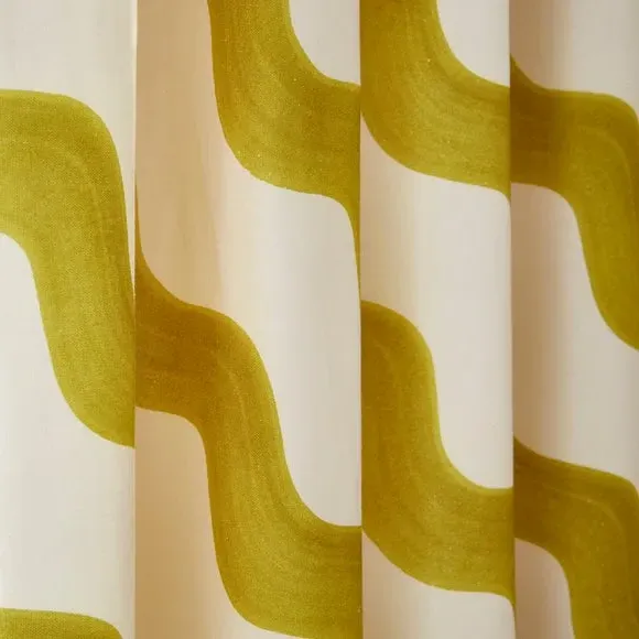 Wave Print Pencil Pleat Curtains - Zest, Cotton