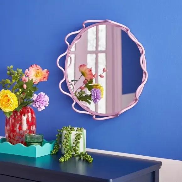 Wavy Mirrored Tray Wall Mount - Lilac, Metal