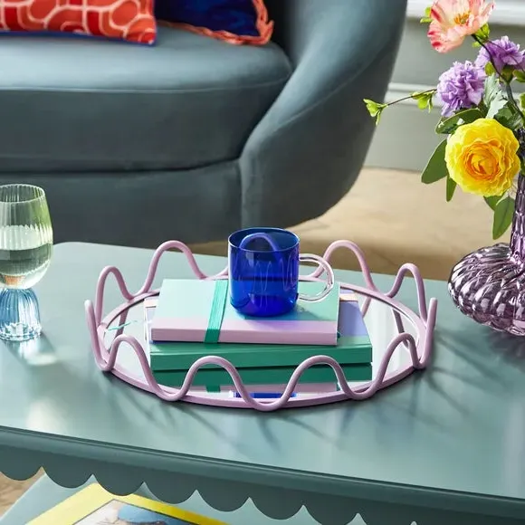Wavy Mirrored Tray Wall Mount - Lilac, Metal