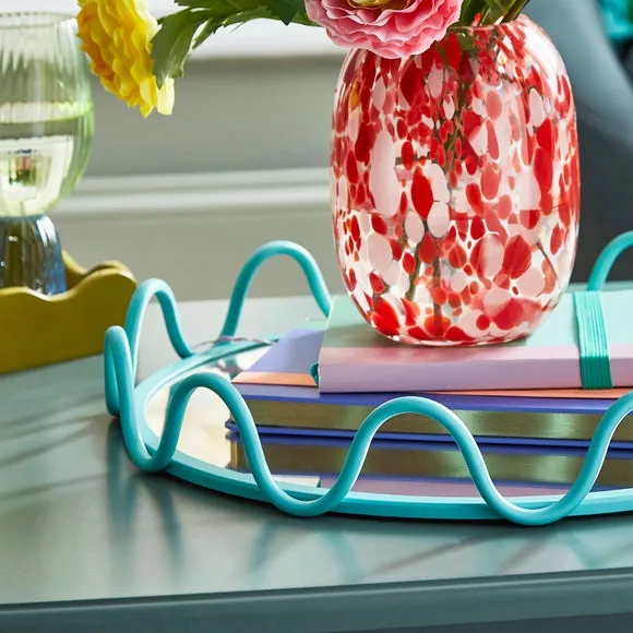 Wavy Mirrored Tray Wall Mount - Turquoise, Metal