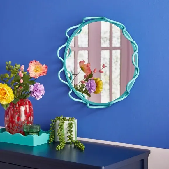 Wavy Mirrored Tray Wall Mount - Turquoise, Metal