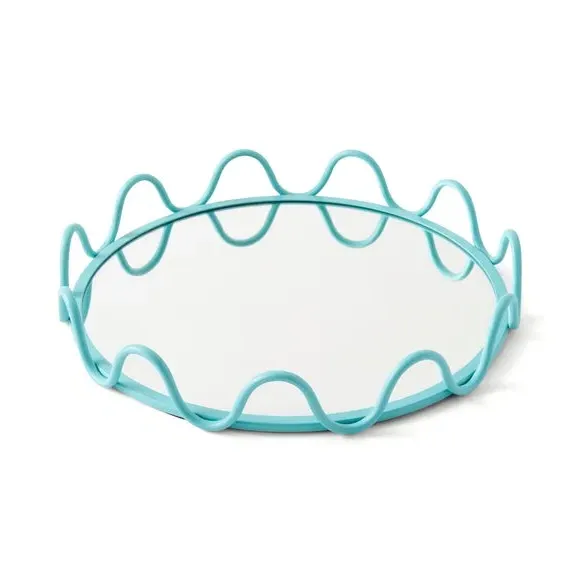 Wavy Mirrored Tray Wall Mount - Turquoise, Metal