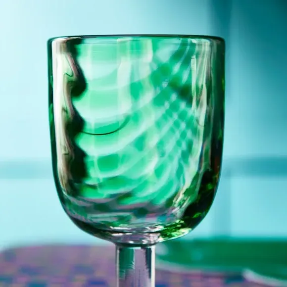 Wine Goblet with Ripple Design - Green, Glass