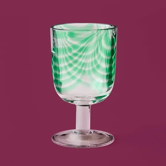 Wine Goblet with Ripple Design - Green, Glass