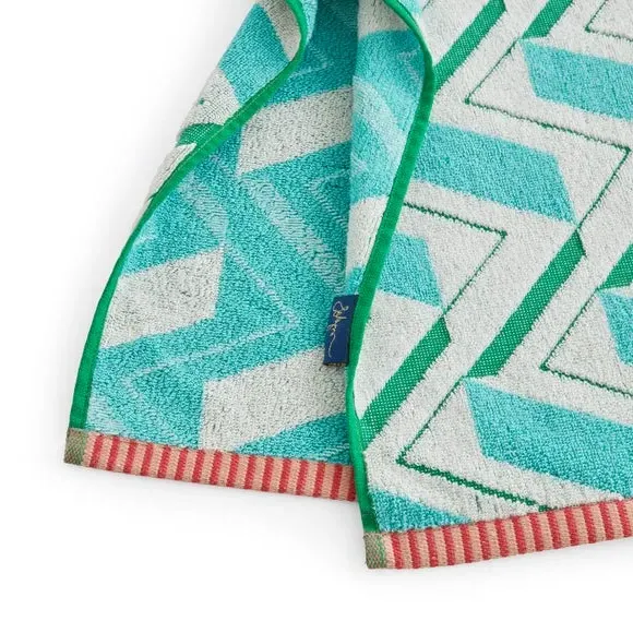 Zig Zag Cotton Towel - Turquoise, Cotton