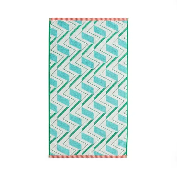 Zig Zag Cotton Towel - Turquoise, Cotton