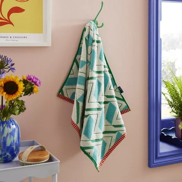 Zig Zag Cotton Towel - Turquoise, Cotton