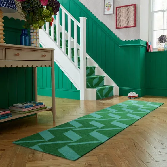Zig Zag Runner Rug - Green, Wool image