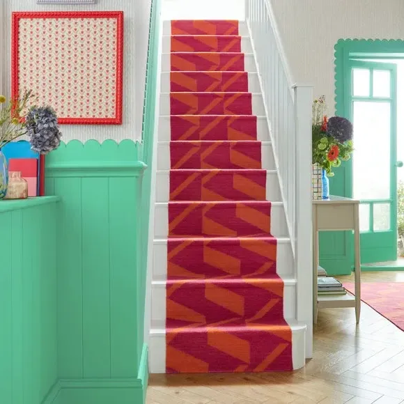 Zig Zag Stair Runner - Raspberry, Wool