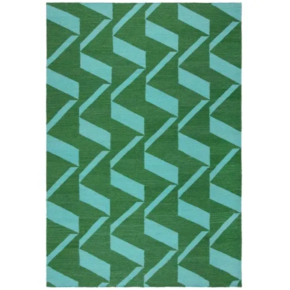 Zig Zag Wool Rug - Green, Flatweave