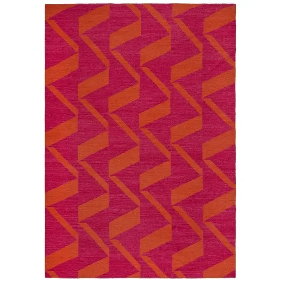 Zig Zag Wool Rug - Raspberry, Flatweave