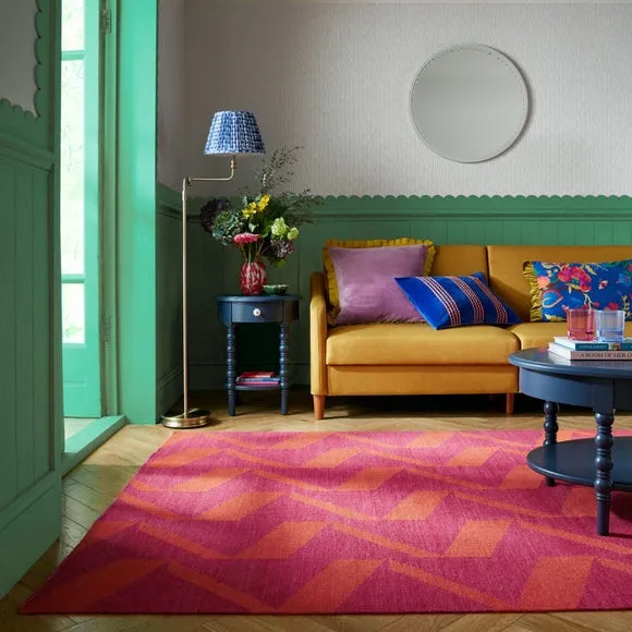 Zig Zag Wool Rug - Raspberry, Flatweave image